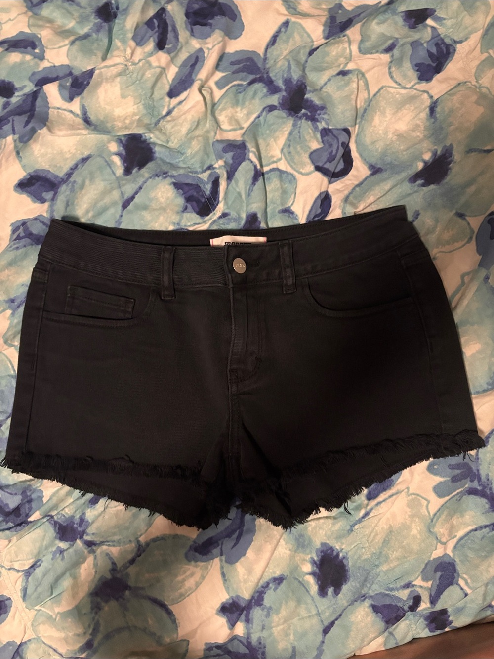 PINK Victoria's Secret Black Frayed Hem Denim Shorts